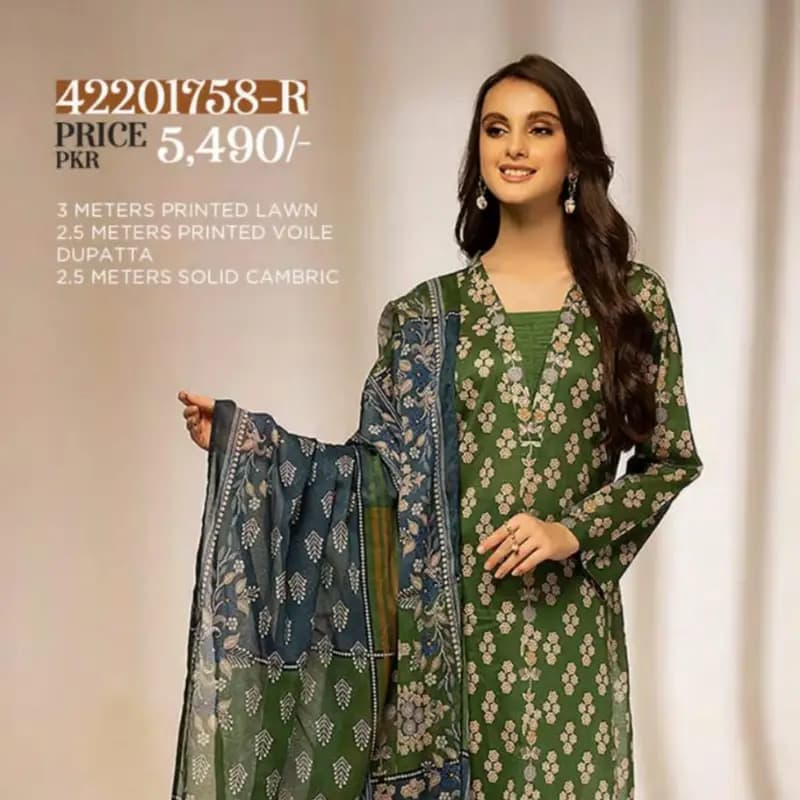 Nishat printed lawn 3 pc