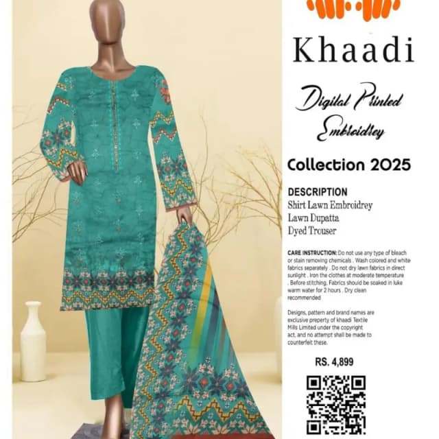 Khaadi embroidery lawn 3 pc