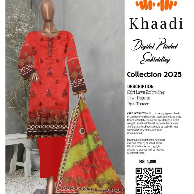 Khaadi embroidery lawn 3 pc