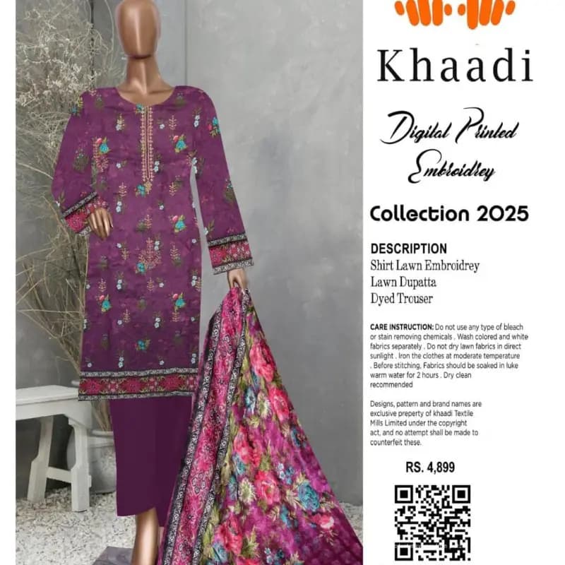 Khaadi embroidery lawn 3 pc