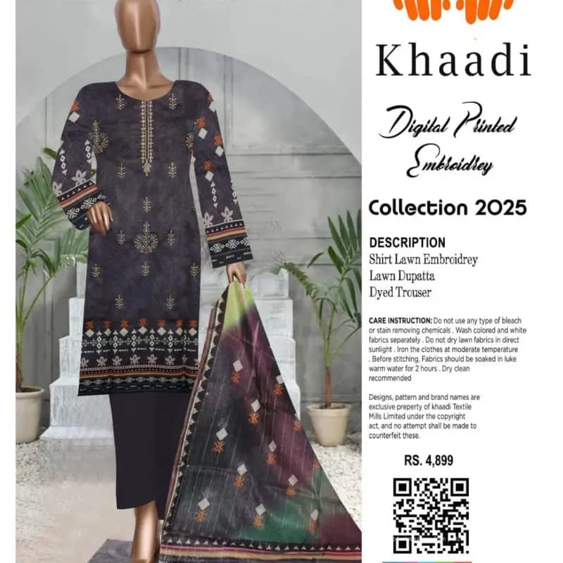 Khaadi embroidery lawn 3 pc