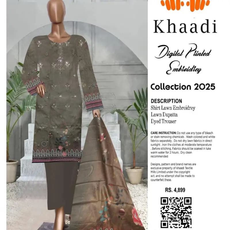 Khaadi embroidery lawn 3 pc
